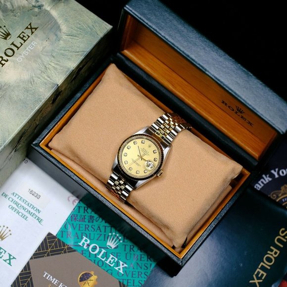 MEN'S ROLEX DATEJUST FACTORY CHAMPAGNE DIAMOND DIAL WITH ORIGINAL BOX AND PAPERS - Picture 1 of 12